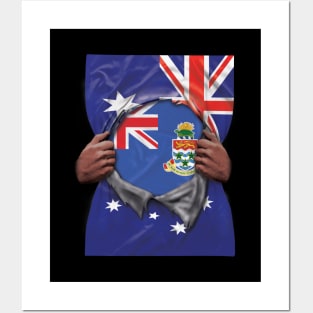 Cayman Islands Flag Australian Flag Ripped Open - Gift for Caymanian From Cayman Islands Posters and Art